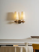 Orlan Twin Fabric Shade Wall Sconce in Walnut and Bronze