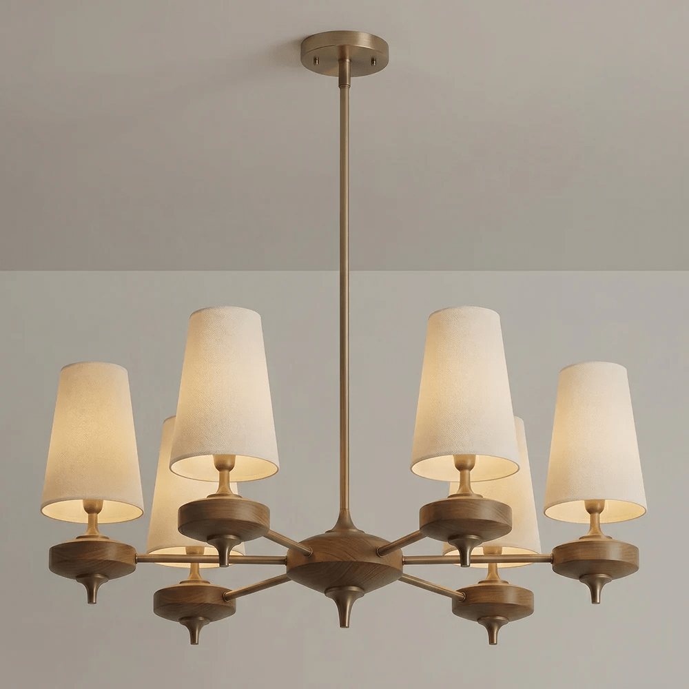 Orlan Walnut Brass Velvet Chandelier for Dining Room
