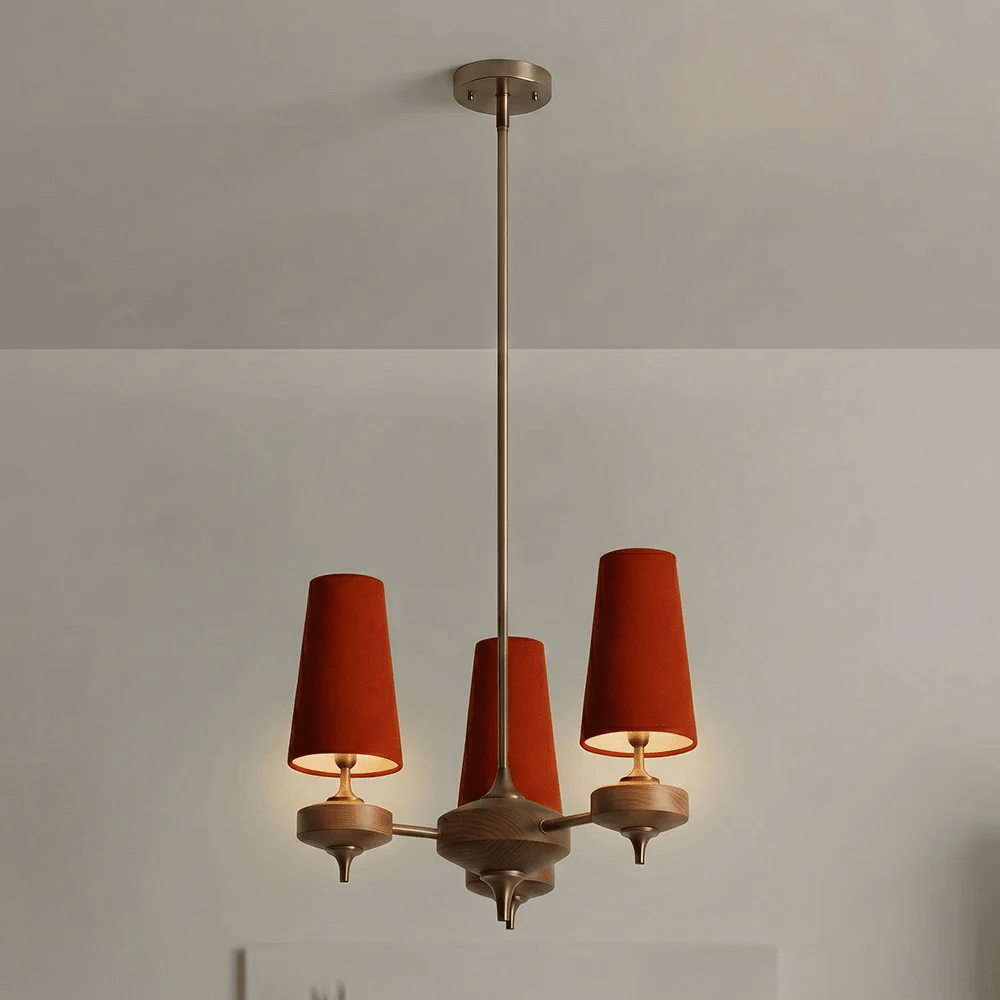 Orlan Walnut Brass Velvet Chandelier for Dining Room