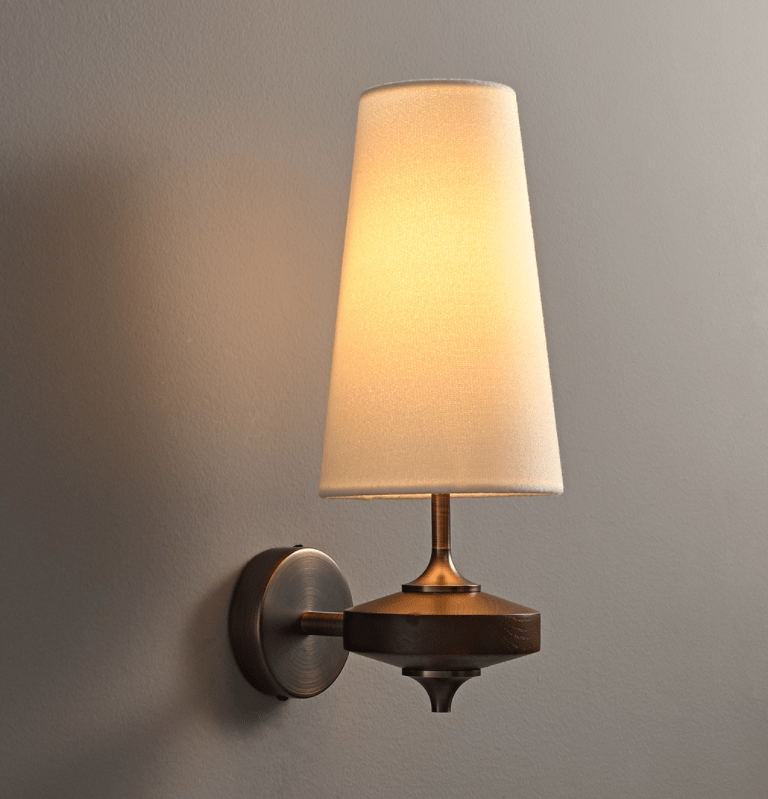 Orlan Twin Fabric Shade Wall Sconce in Walnut and Bronze