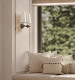 Orlan Twin Fabric Shade Wall Sconce in Walnut and Bronze