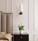 Orlan Twin Fabric Shade Wall Sconce in Walnut and Bronze