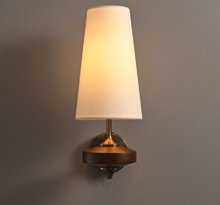 Orlan Twin Fabric Shade Wall Sconce in Walnut and Bronze