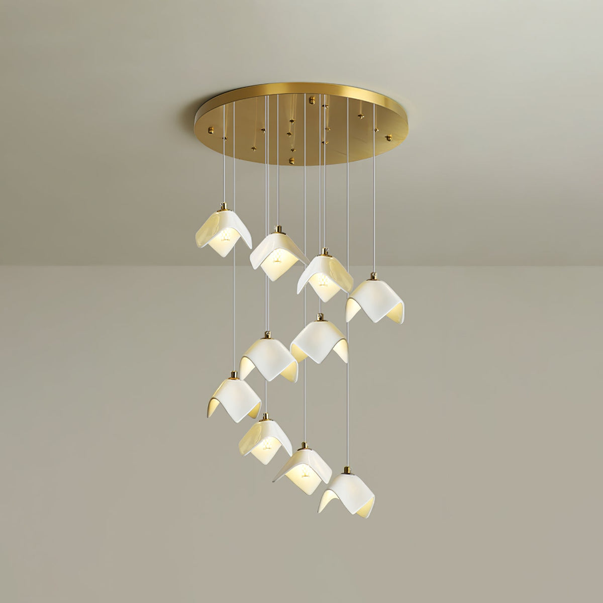 Orlani Cascade Staircase Chandelier in Gold and Ceramic