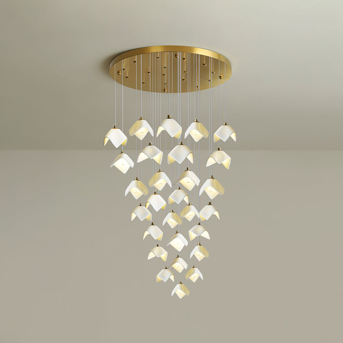 Orlani Cascade Staircase Chandelier in Gold and Ceramic