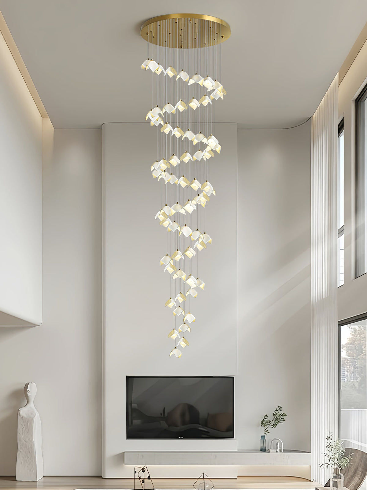 Orlani Cascade Staircase Chandelier in Gold and Ceramic