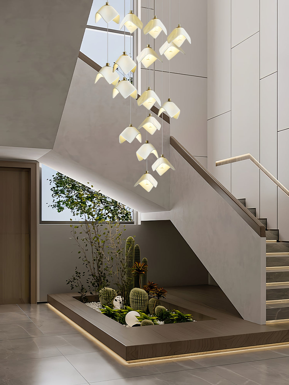 Orlani Cascade Staircase Chandelier in Gold and Ceramic