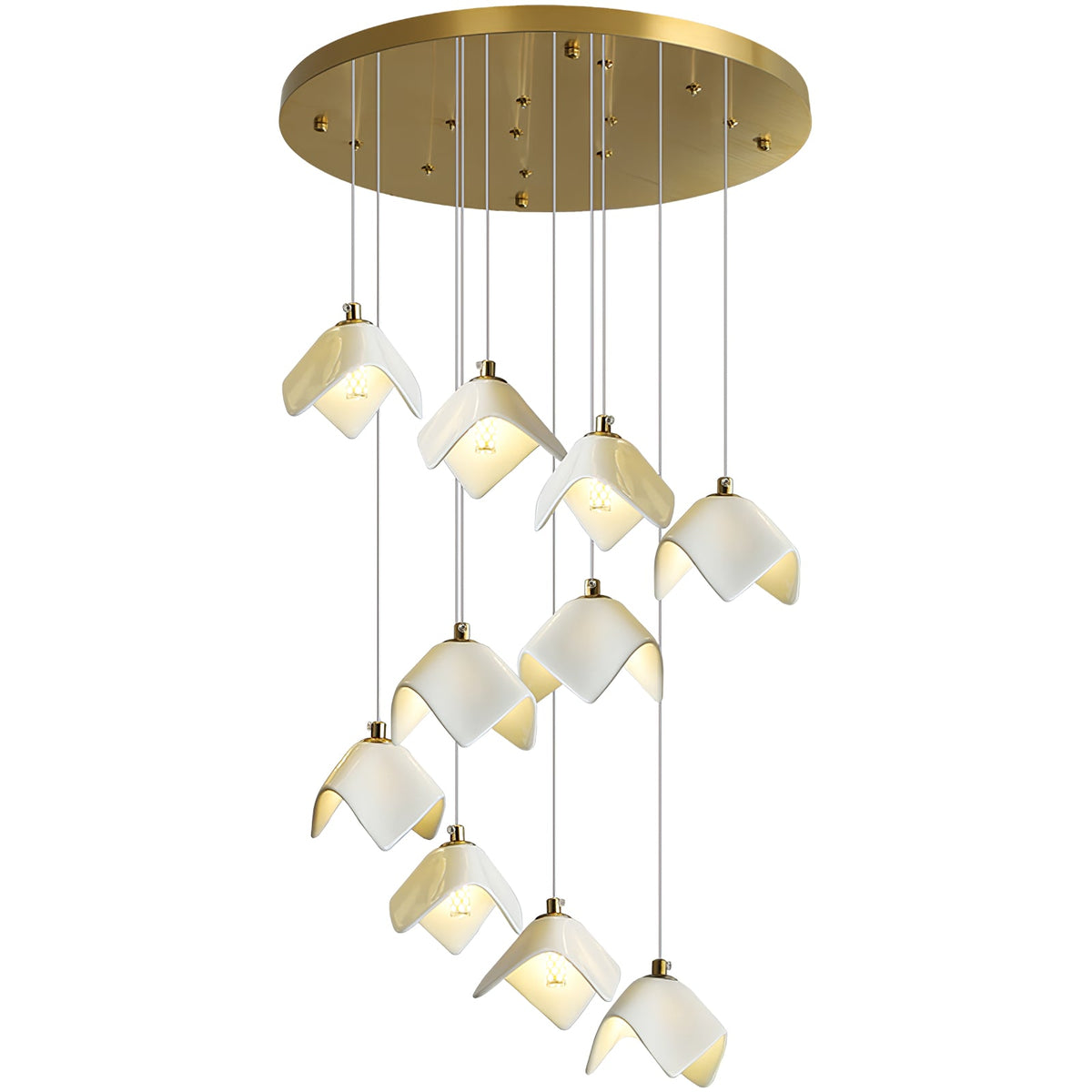 Orlani Cascade Staircase Chandelier in Gold and Ceramic