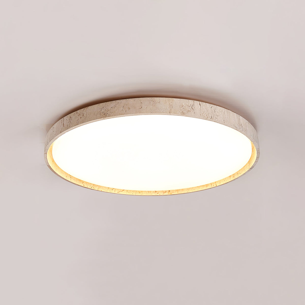 Oro Circle Travertine Flush Mount Ceiling Light