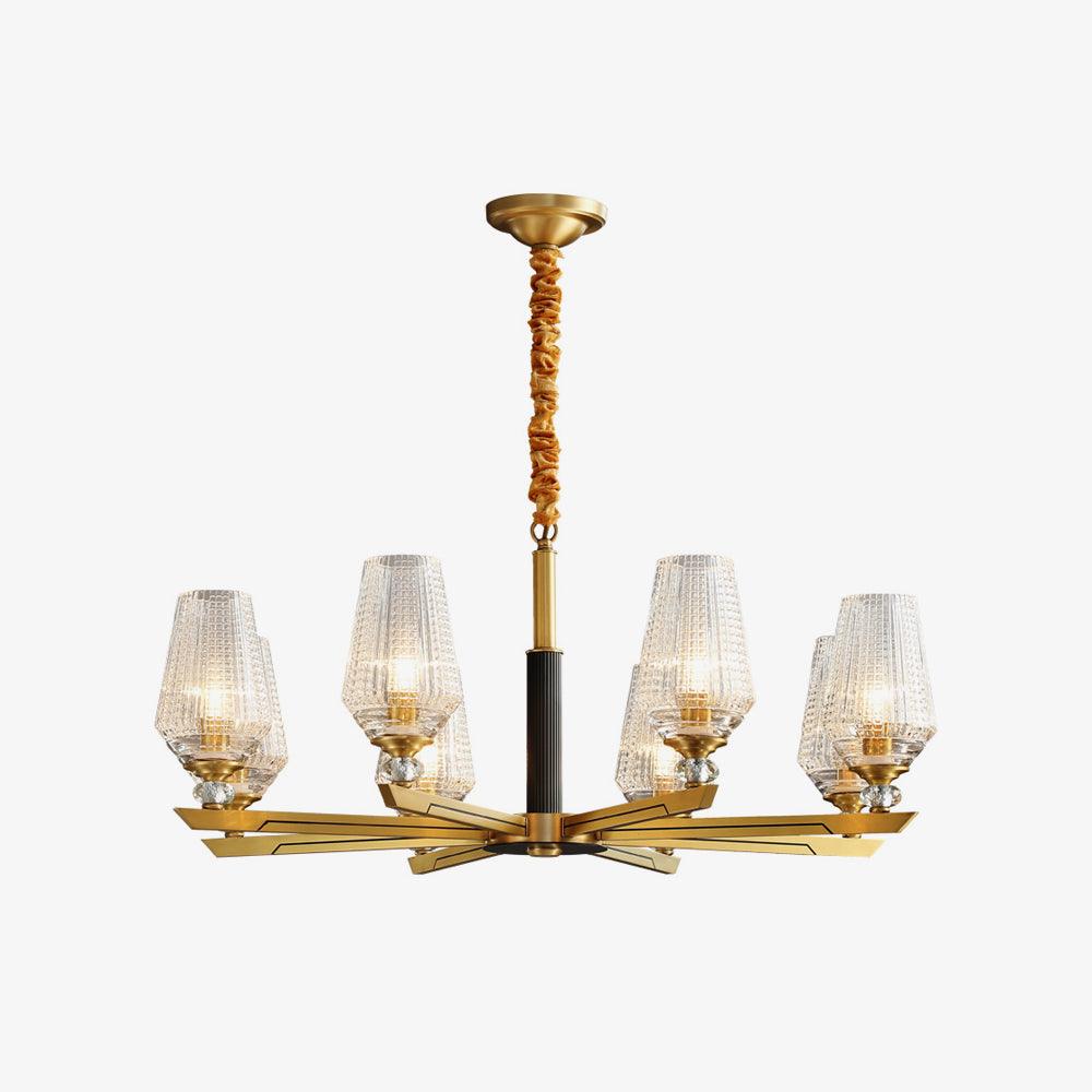Orrefors Brass Chandelier with Faceted Glass Rings