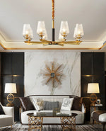 Orrefors Brass Chandelier with Faceted Glass Rings