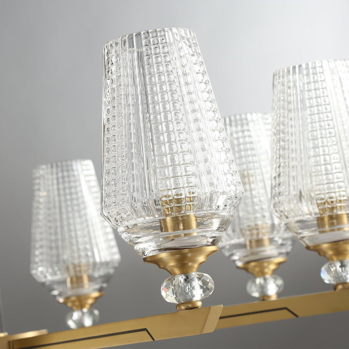 Orrefors Brass Chandelier with Faceted Glass Rings