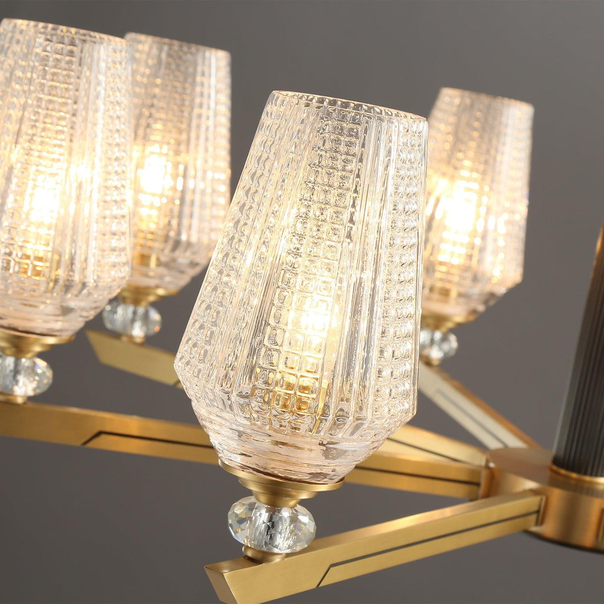 Orrefors Brass Chandelier with Faceted Glass Rings