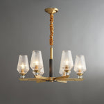 Orrefors Brass Chandelier with Faceted Glass Rings