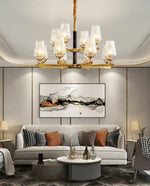 Orrefors Brass Chandelier with Faceted Glass Rings