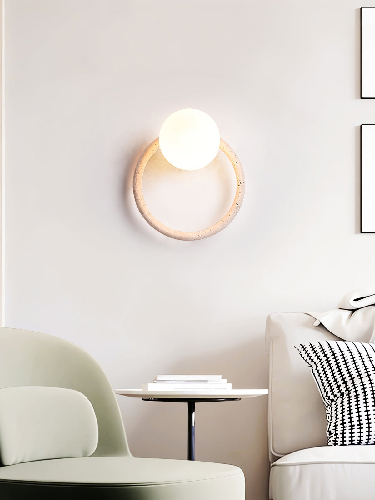 Orria Travertine Wall Sconce with Opaline Glass Globe