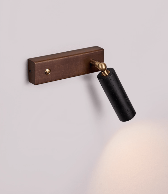 Orrin Travertine Wall Sconce with Walnut Base – Modern Stone Lighting