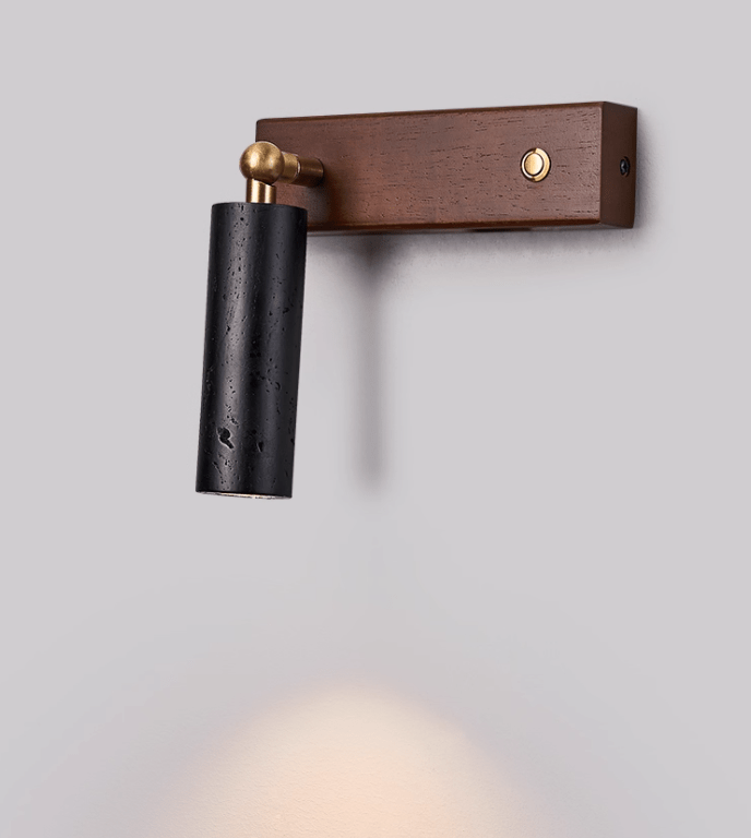 Orrin Travertine Wall Sconce with Walnut Base – Modern Stone Lighting