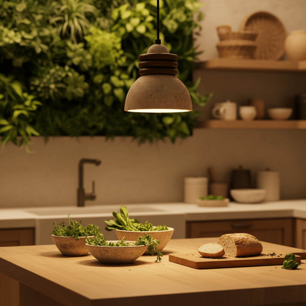 Orryn Halo Travertine Pendant Light with Walnut Accents