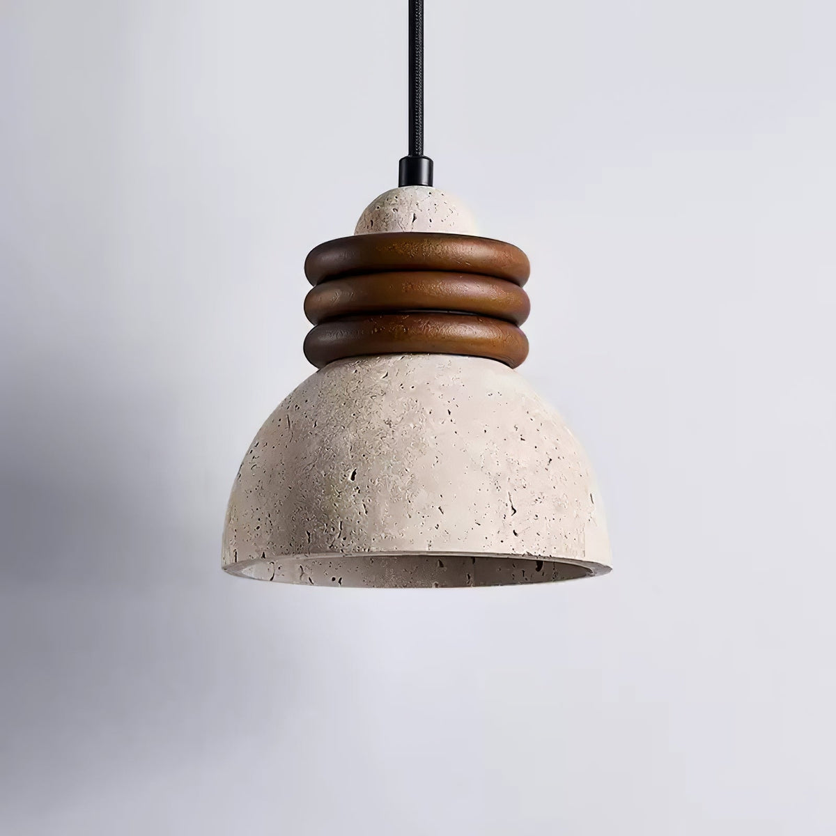 Orryn Halo Travertine Pendant Light with Walnut Accents
