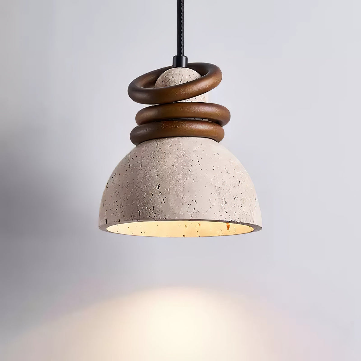 Orryn Halo Travertine Pendant Light with Walnut Accents