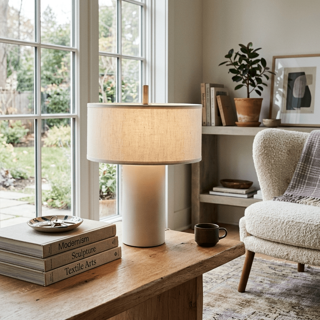 Orvane Minimalist Table Lamp with Marble Base and Fabric Shade