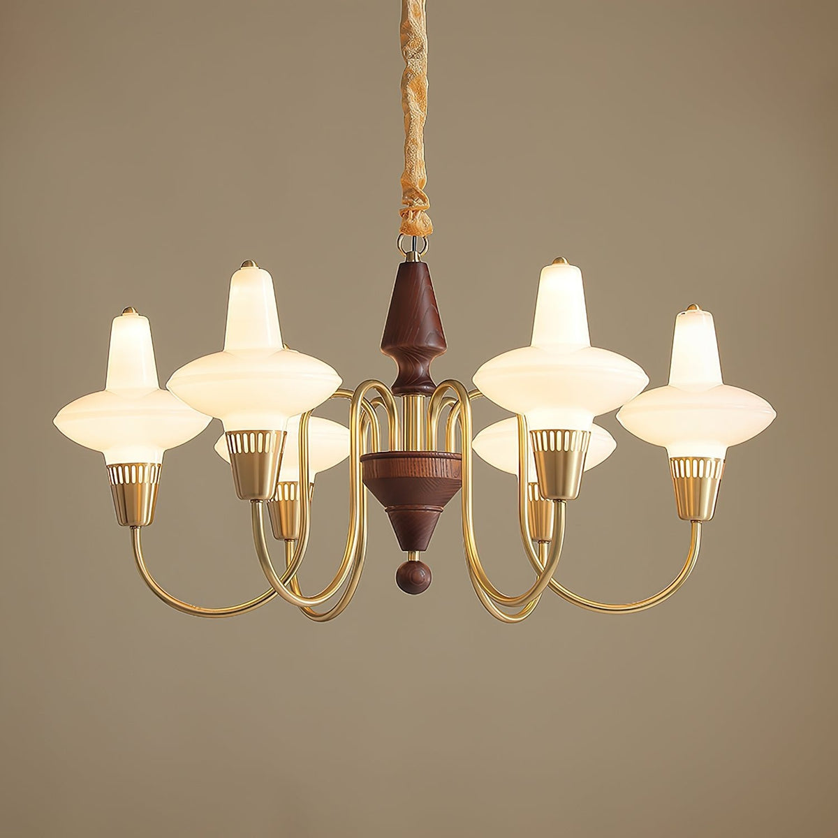 Orvanna Modern Wood and Glass Chandelier with Gold Accents