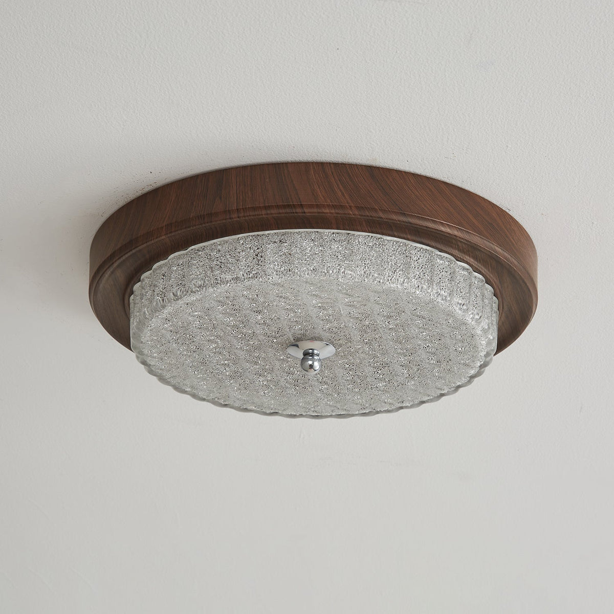 Orvella Walnut Wood Grain LED Flush Mount Ceiling Light
