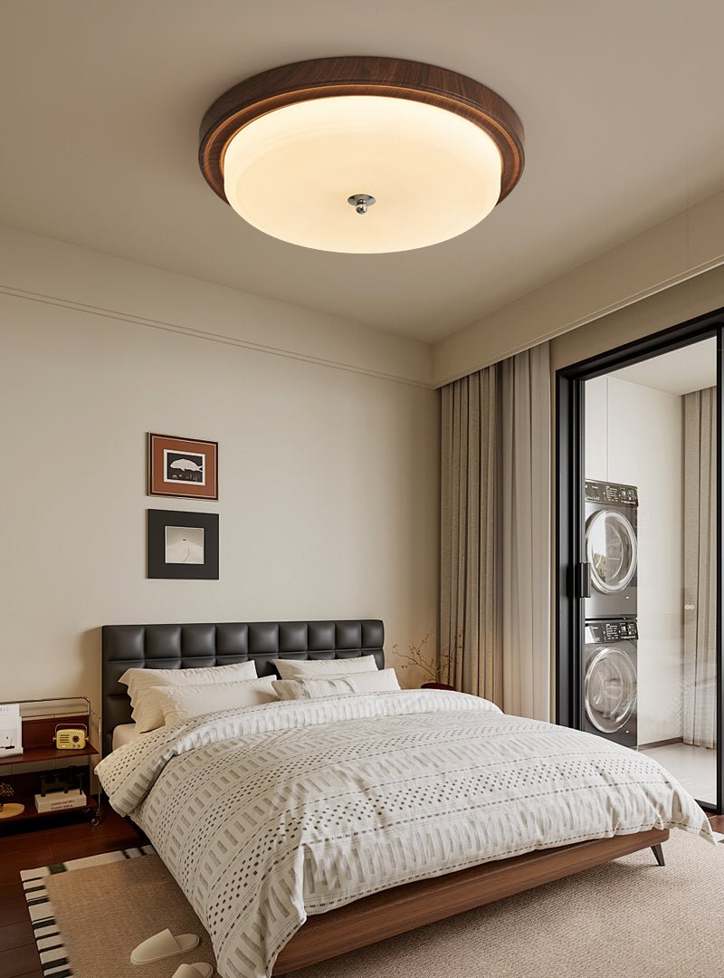 Orvella Walnut Wood Grain LED Flush Mount Ceiling Light