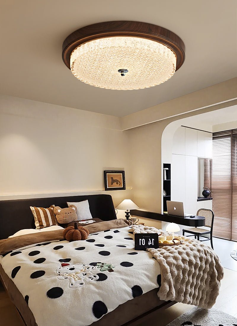 Orvella Walnut Wood Grain LED Flush Mount Ceiling Light