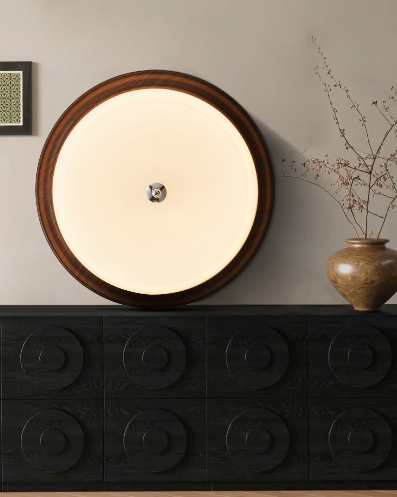 Orvella Walnut Wood Grain LED Flush Mount Ceiling Light