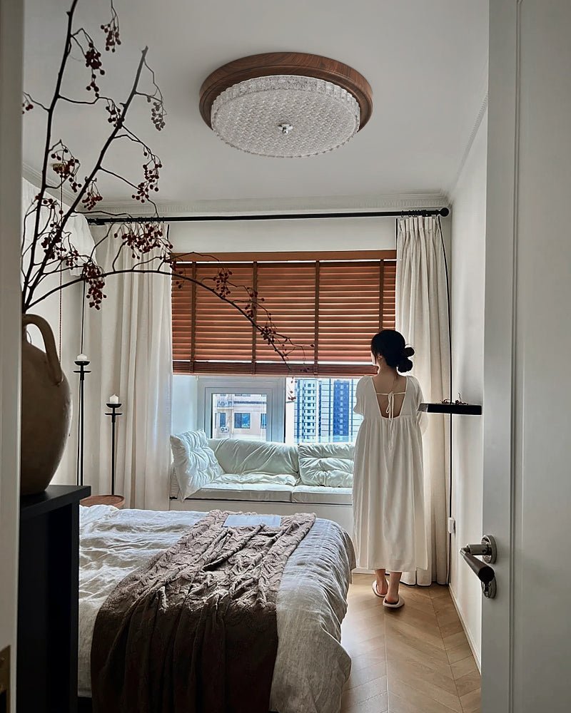 Orvella Walnut Wood Grain LED Flush Mount Ceiling Light