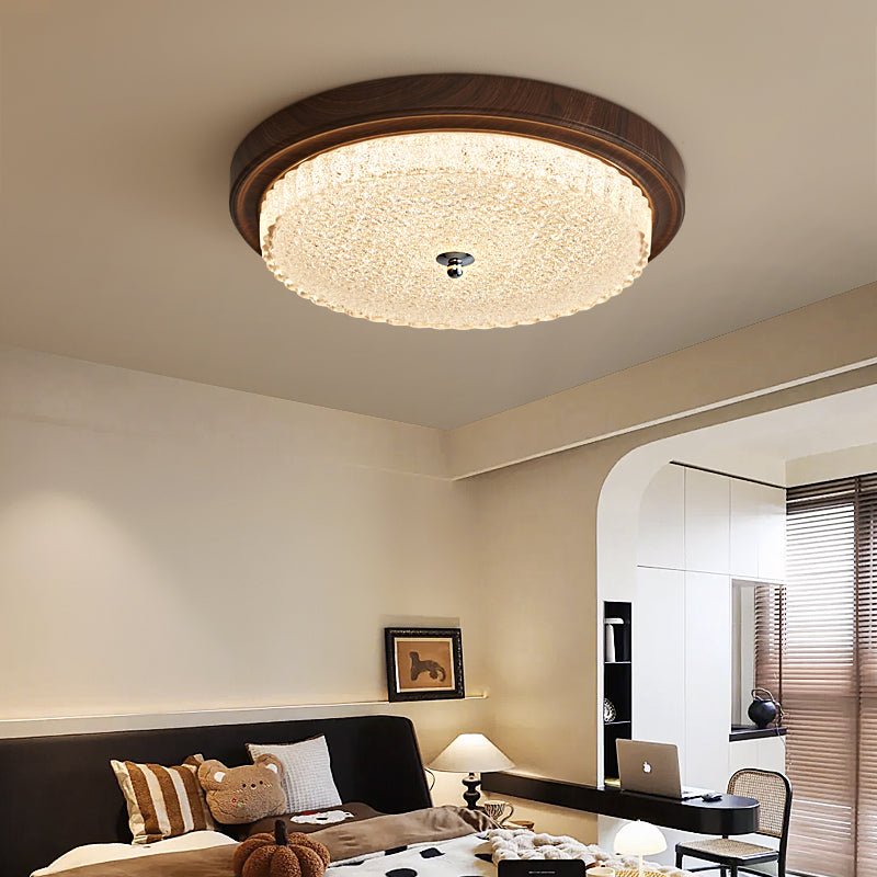 Orvella Walnut Wood Grain LED Flush Mount Ceiling Light