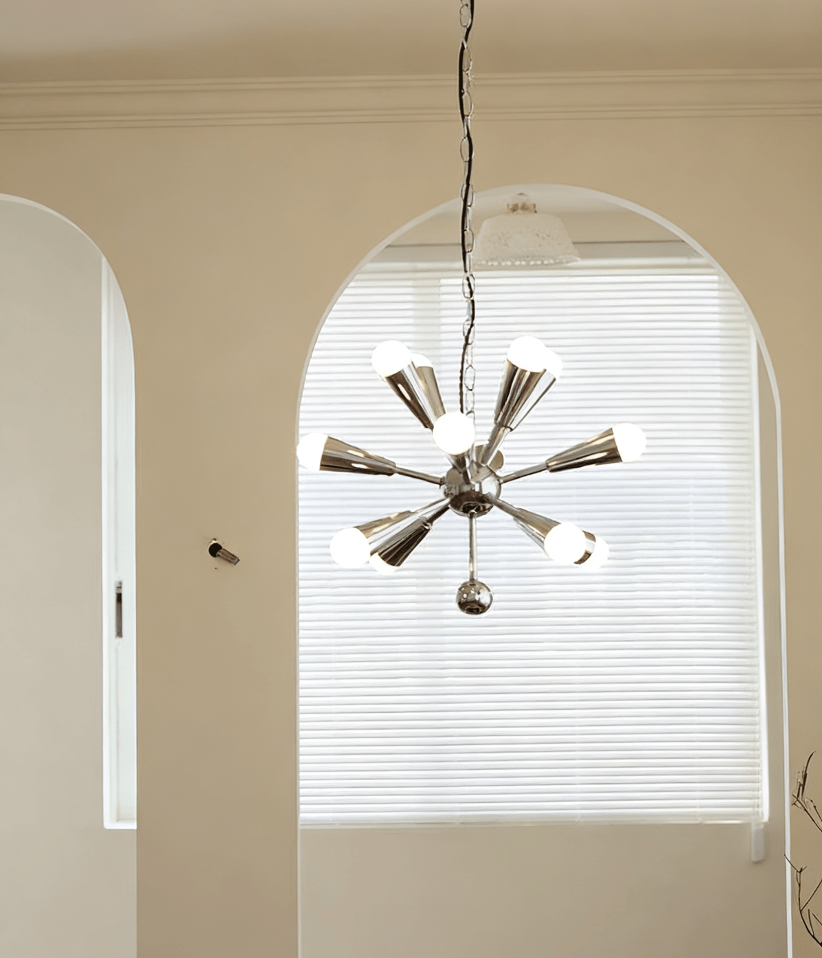 Orvian Chrome Starburst Chandelier, Mid-Century Modern Ceiling Light for Dining Room and Living Space