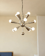Orvian Chrome Starburst Chandelier, Mid-Century Modern Ceiling Light for Dining Room and Living Space