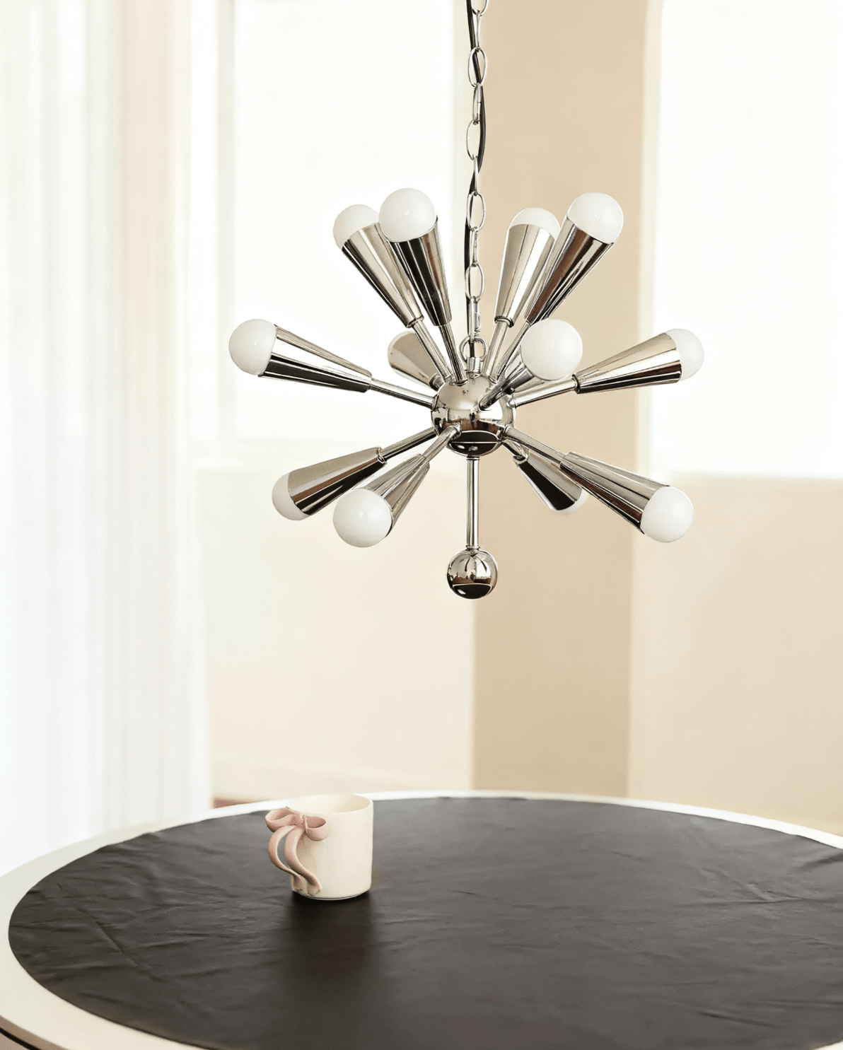 Orvian Chrome Starburst Chandelier, Mid-Century Modern Ceiling Light for Dining Room and Living Space