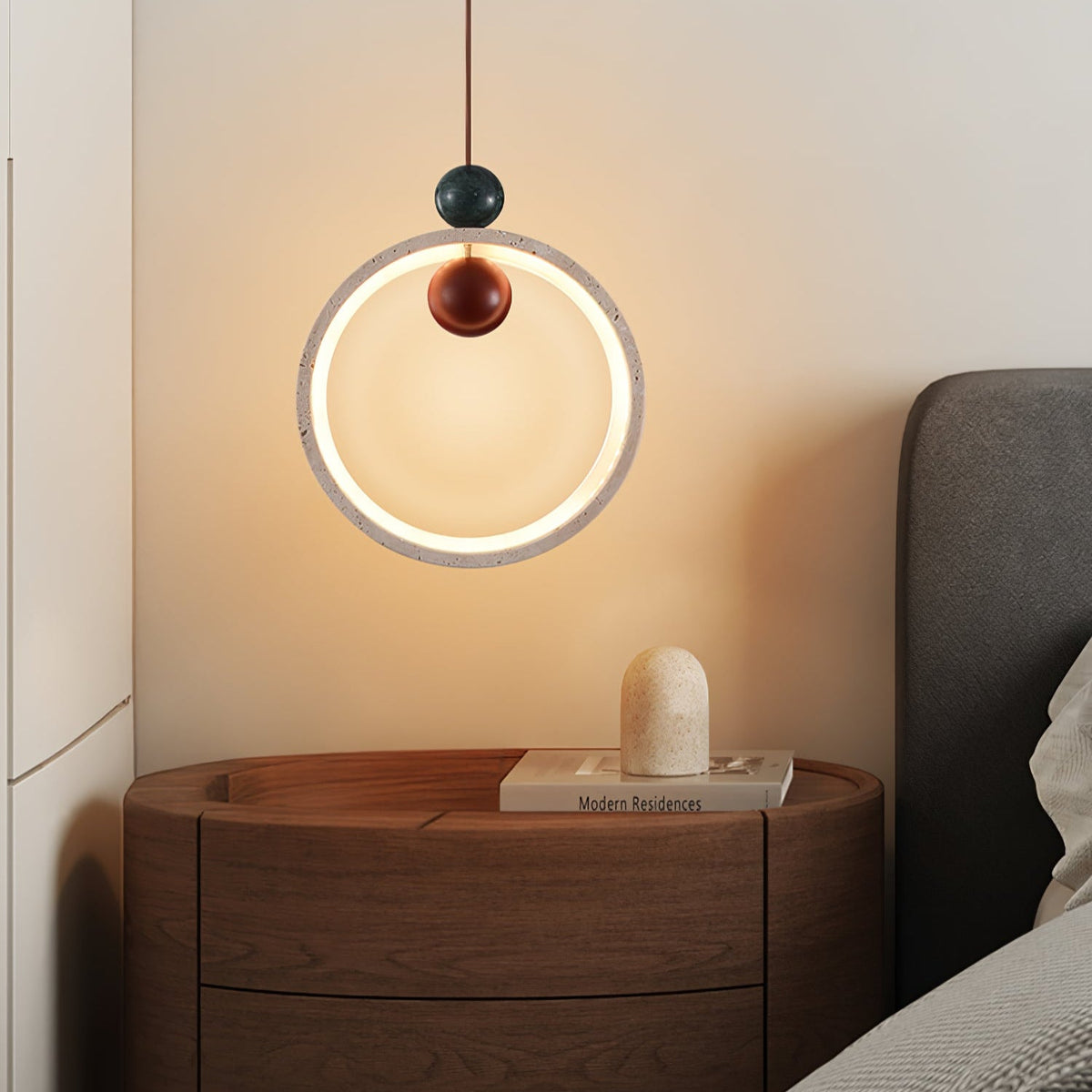 Orvion Swag Pendant Light in Yellow Travertine with Marble Accents