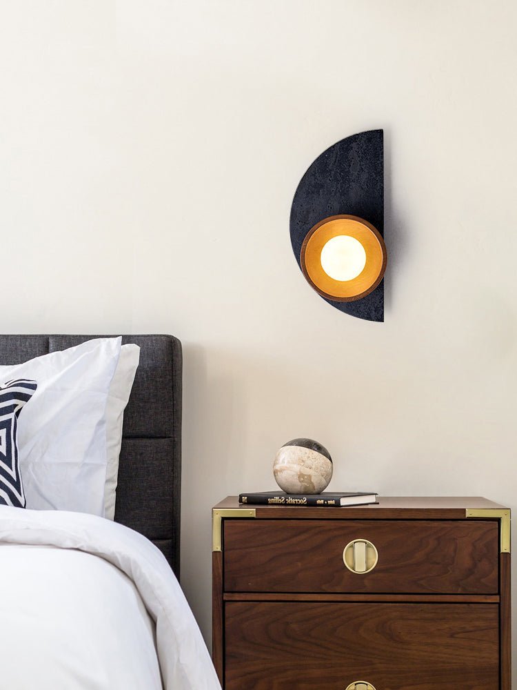 Orymir Wall Sconce with Black Travertine and Walnut