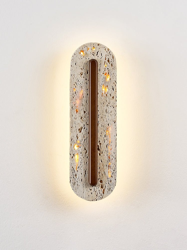 Oryn Travertine Wall Sconce with Walnut Accent – Modern Organic LED Wall Light