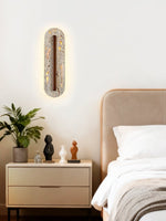 Oryn Travertine Wall Sconce with Walnut Accent – Modern Organic LED Wall Light