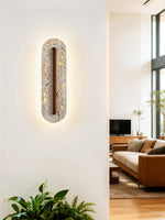 Oryn Travertine Wall Sconce with Walnut Accent – Modern Organic LED Wall Light