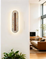 Oryn Travertine Wall Sconce with Walnut Accent – Modern Organic LED Wall Light