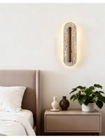 Oryn Travertine Wall Sconce with Walnut Accent – Modern Organic LED Wall Light