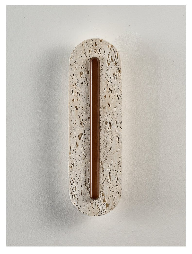 Oryn Travertine Wall Sconce with Walnut Accent – Modern Organic LED Wall Light