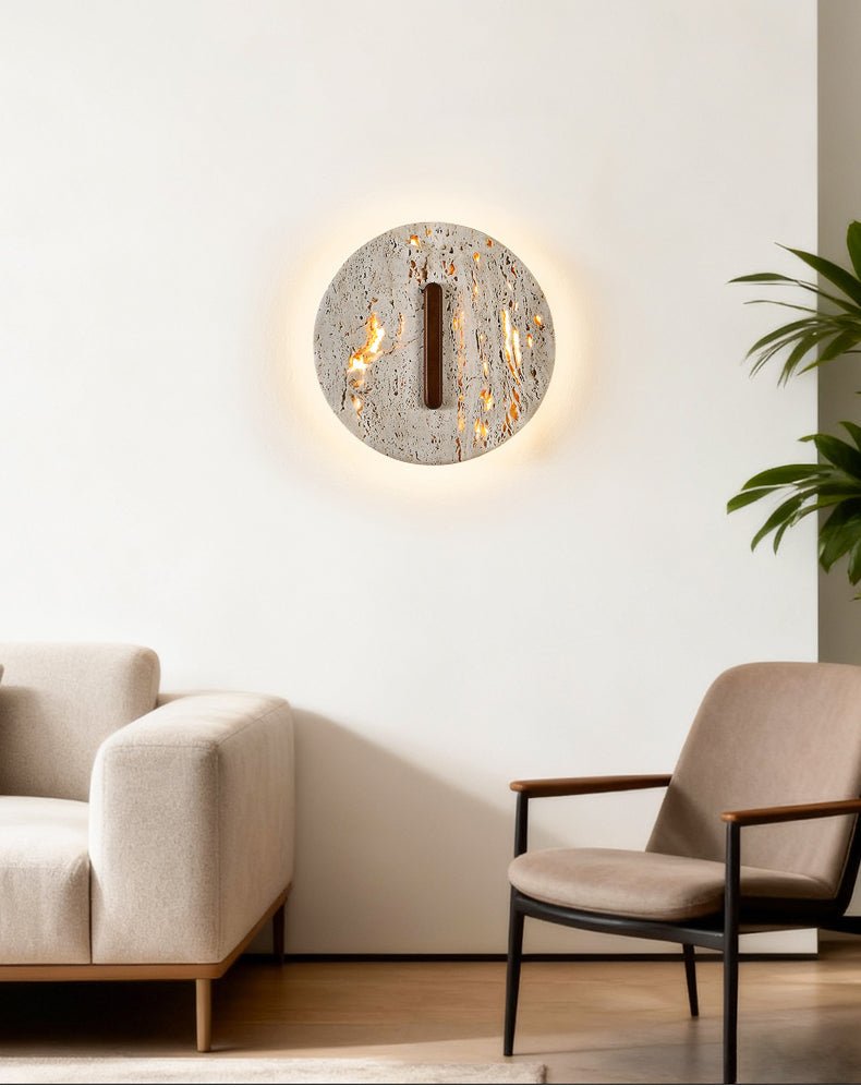 Orynn Wall Lamp in Yellow Travertine with Walnut Accent | Modern LED Wall Sconce