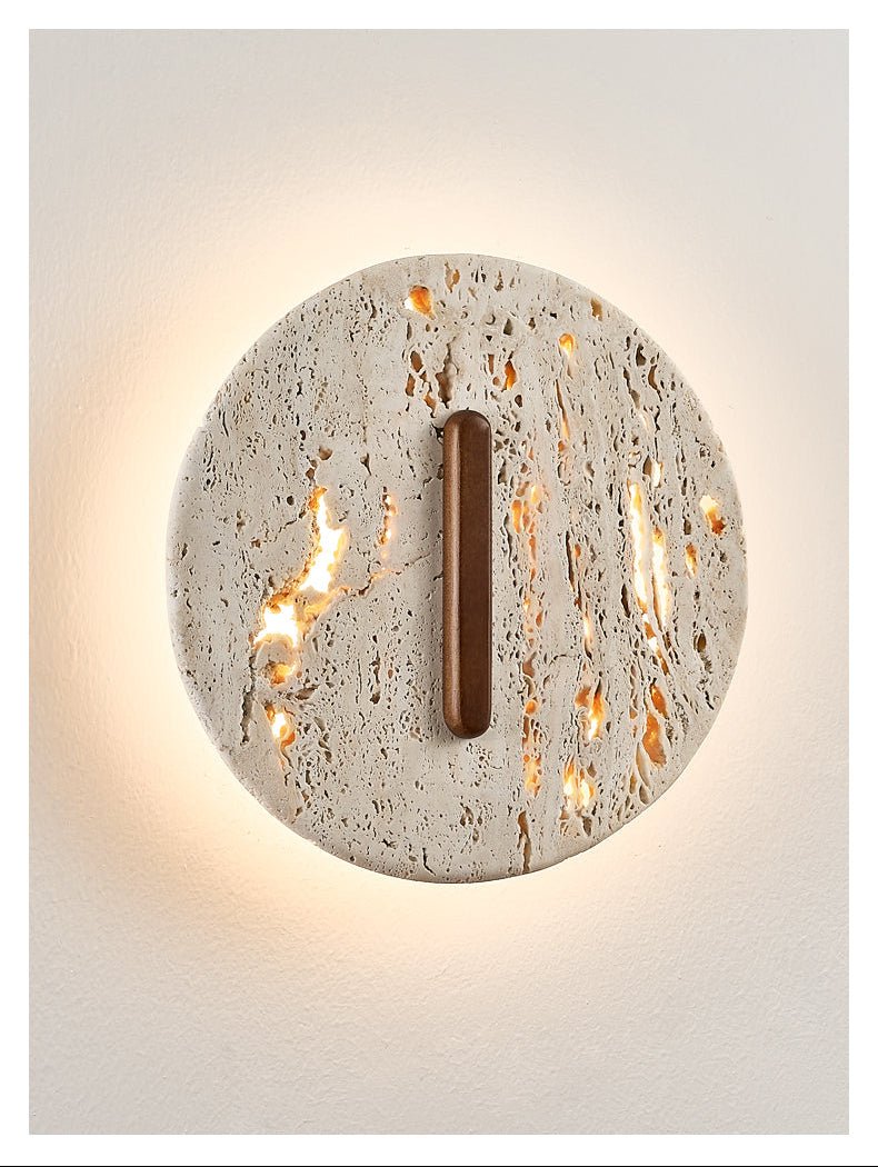 Orynn Wall Lamp in Yellow Travertine with Walnut Accent | Modern LED Wall Sconce