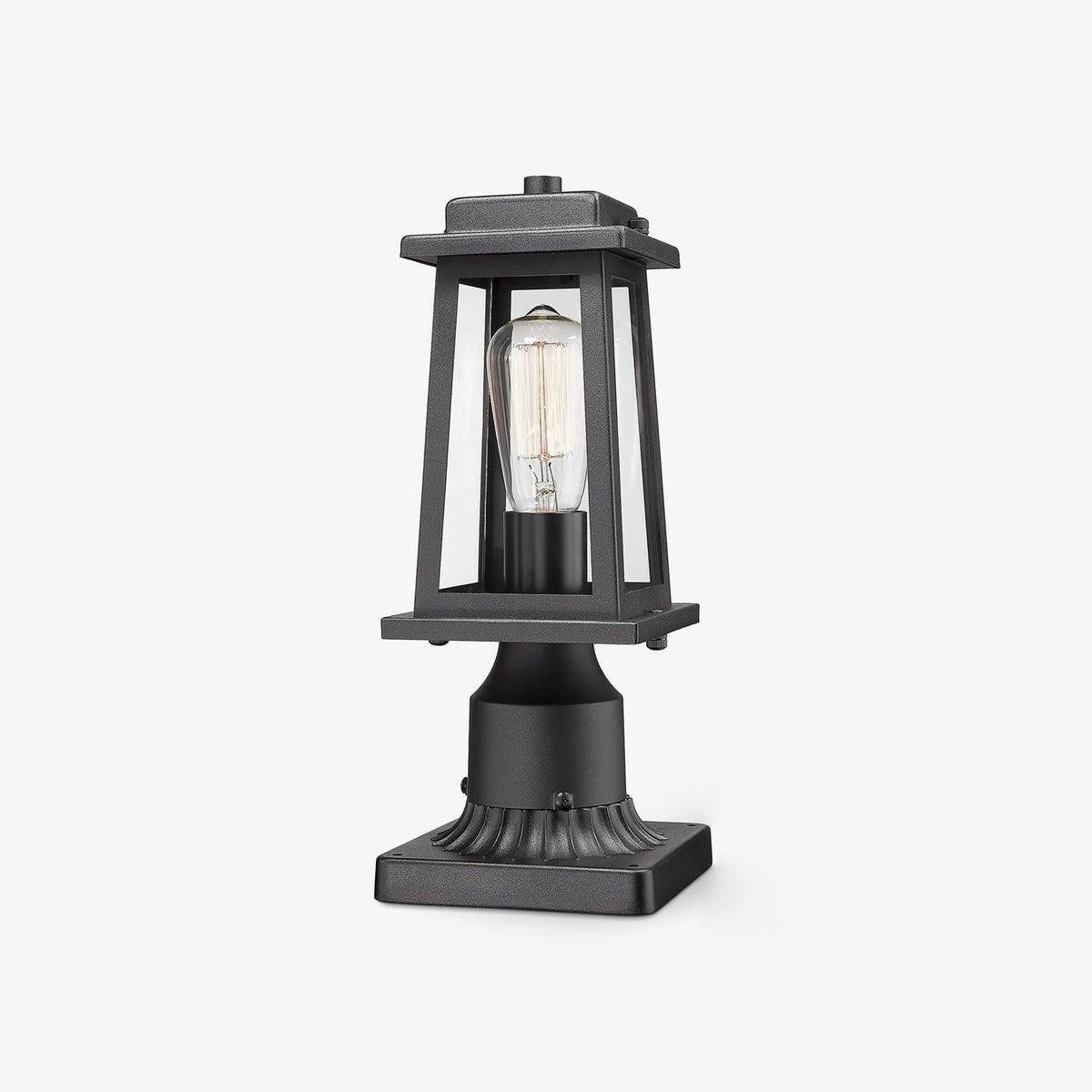 Classic Black Outdoor Lantern Post Light with Tempered Glass Shade