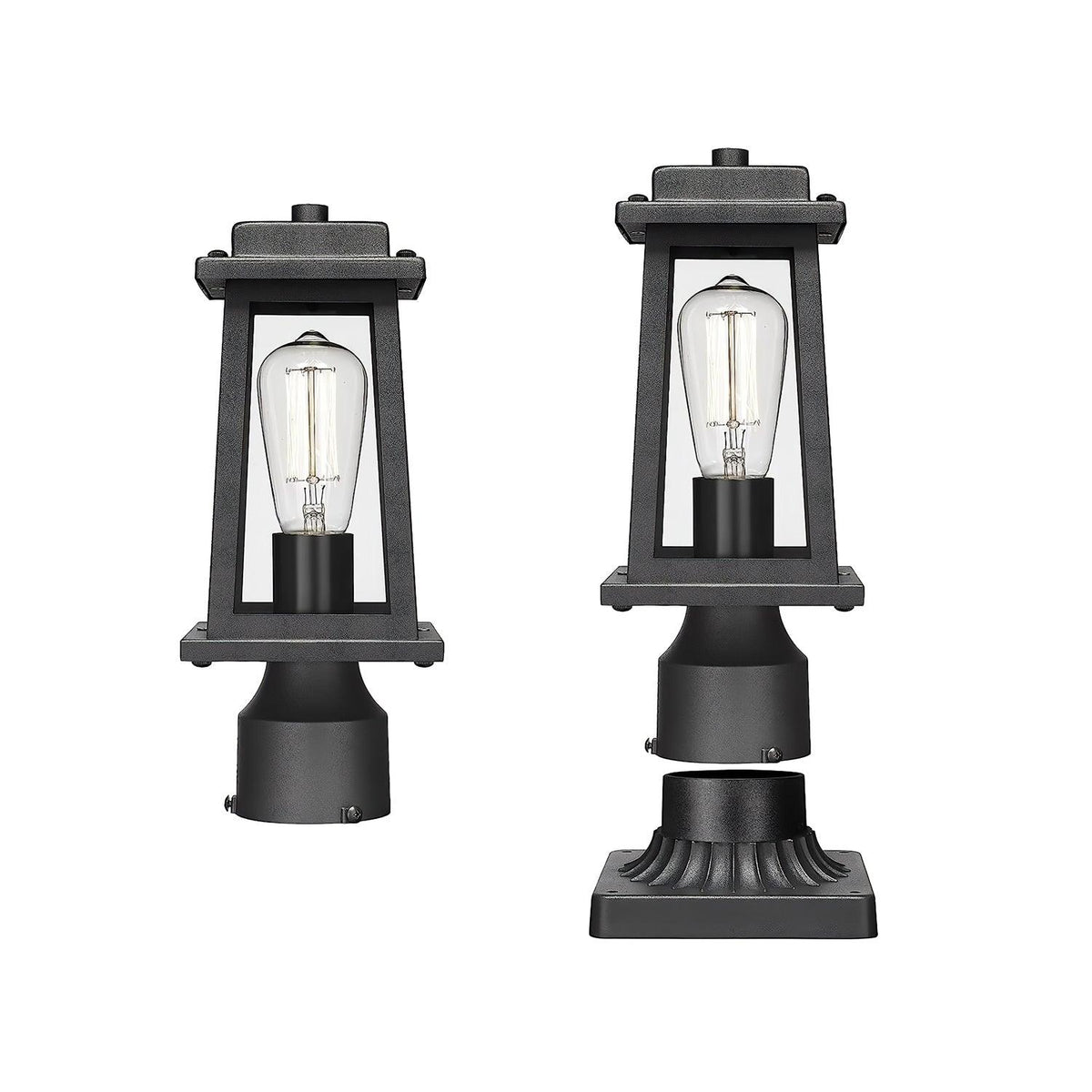 Classic Black Outdoor Lantern Post Light with Tempered Glass Shade