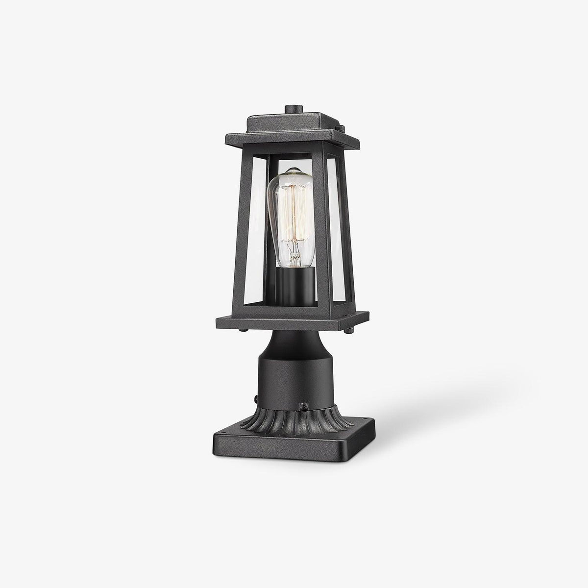 Classic Black Outdoor Lantern Post Light with Tempered Glass Shade