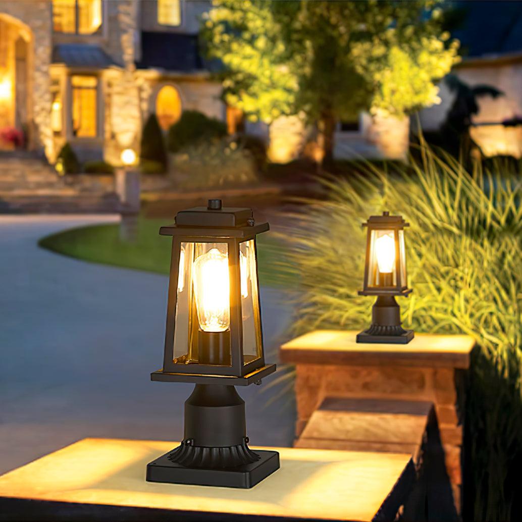 Classic Black Outdoor Lantern Post Light with Tempered Glass Shade
